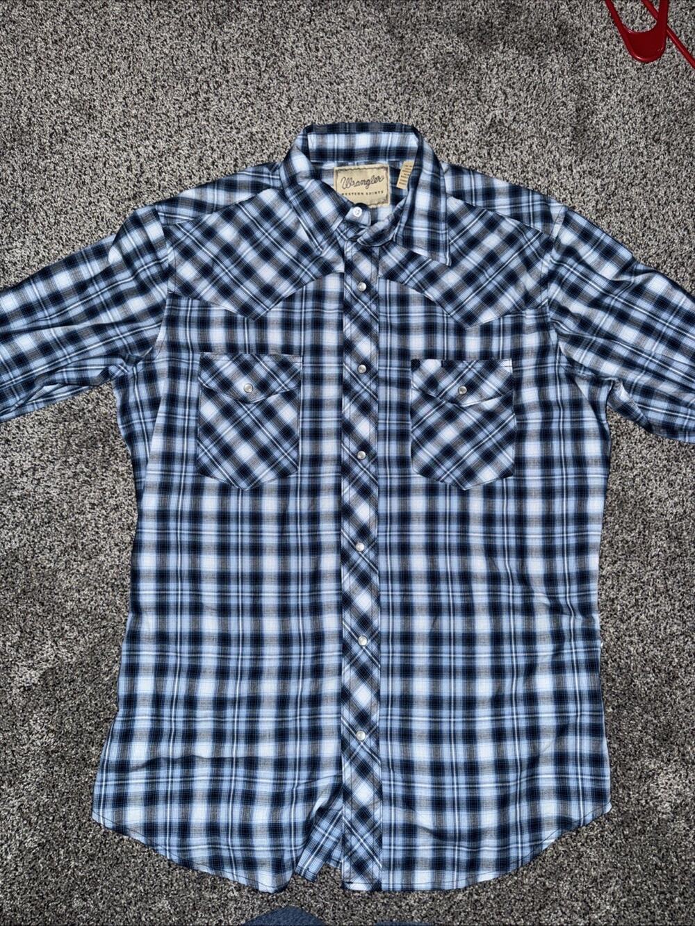 Wrangler Blue & White Pearl Snap Western Shirt Flannel